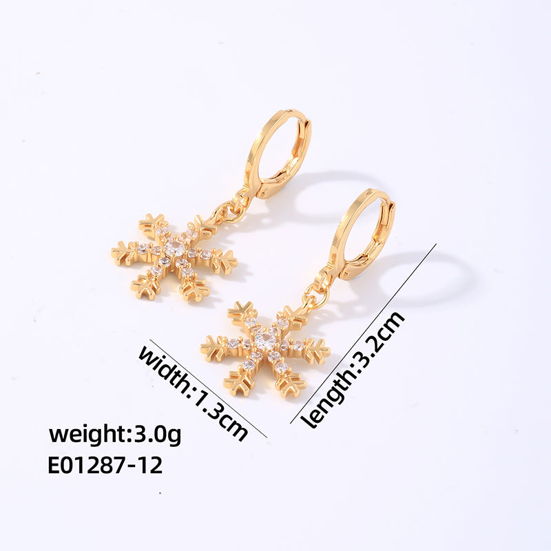 1 Pair Elegant Shiny Snowflake Plating Inlay Copper Zircon White Gold Plated Gold Plated Drop Earrings