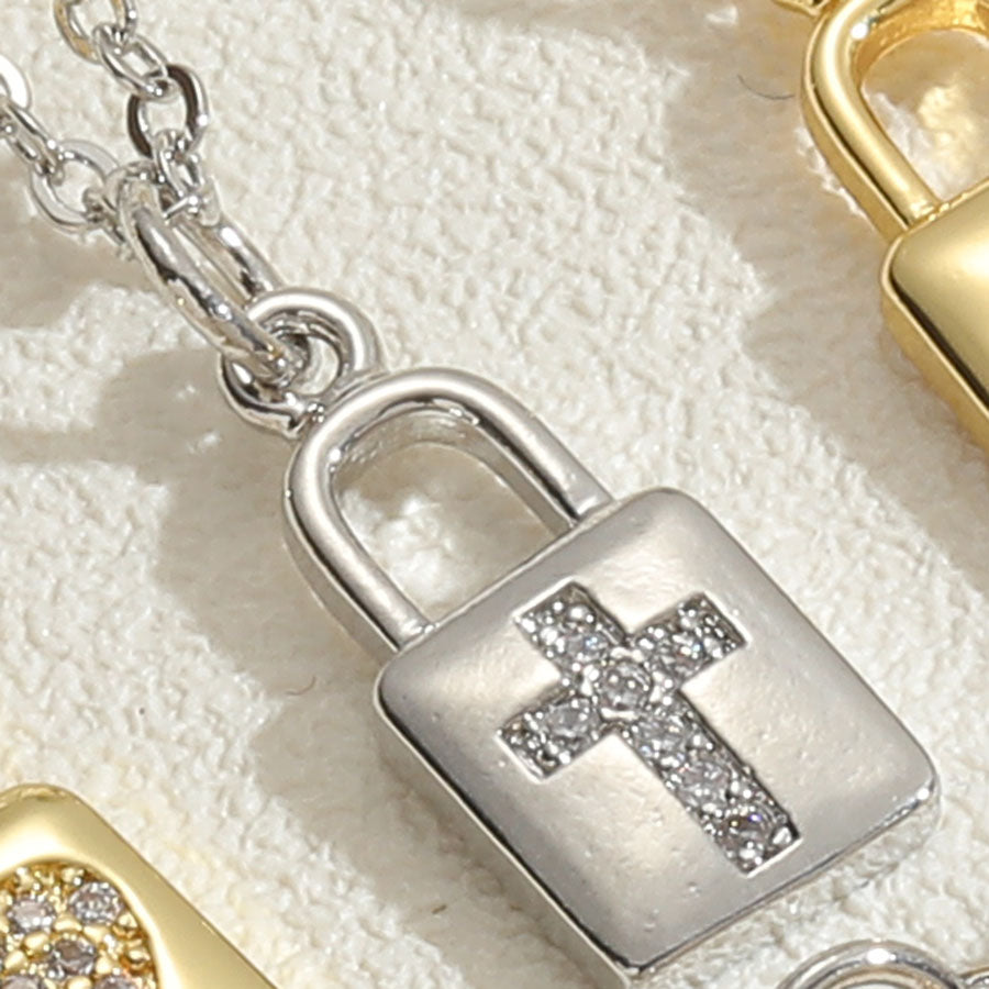 Cute Bridal Sweet Cross Key Brass Polishing Plating Inlay Zircon 14k Gold Plated White Gold Plated Pendant Necklace