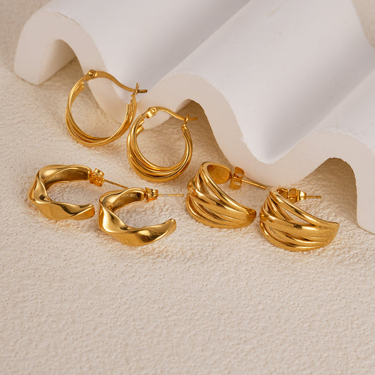 1 Pair Vacation Beach Simple Style C Shape Lines Plating Stainless Steel Gold Plated Ear Studs