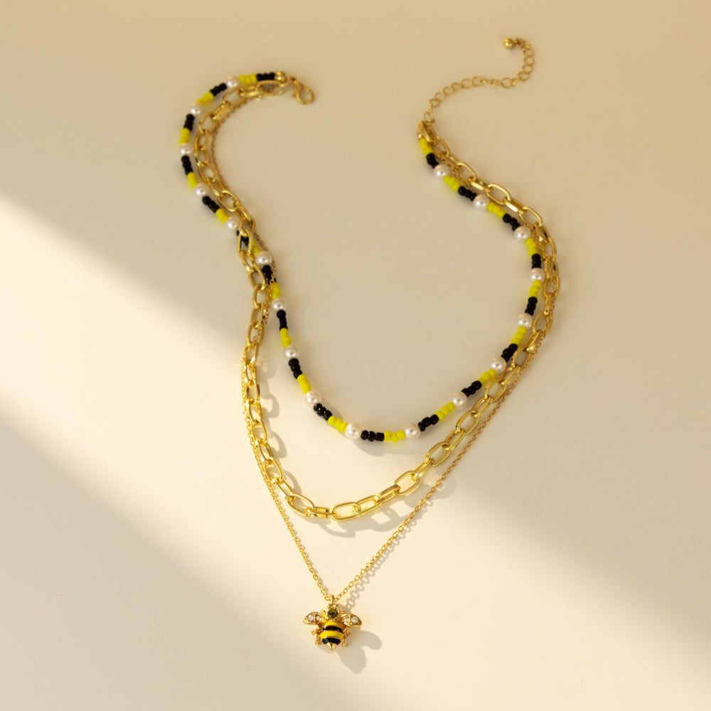 Cute Sweet Simple Style Animal Bee Alloy Seed Bead Beaded Layered Plating Women's Layered Necklaces