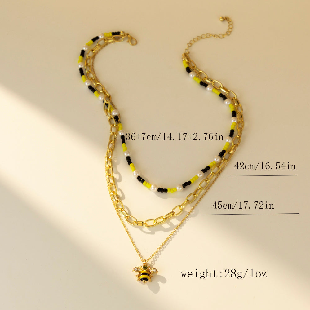 Cute Sweet Simple Style Animal Bee Alloy Seed Bead Beaded Layered Plating Women's Layered Necklaces