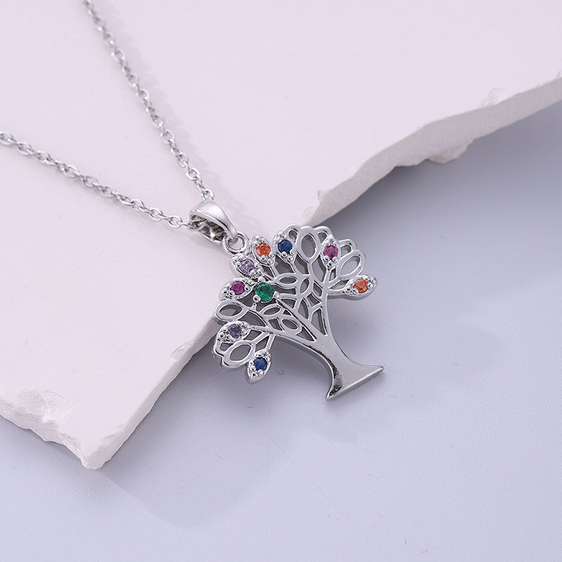 Streetwear Tree Alloy Copper Plating Inlay Zircon Silver Plated Pendant Necklace