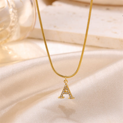 Sweet Simple Style Artistic Letter Stainless Steel Plating Inlay Artificial Diamond 18k Gold Plated Pendant Necklace