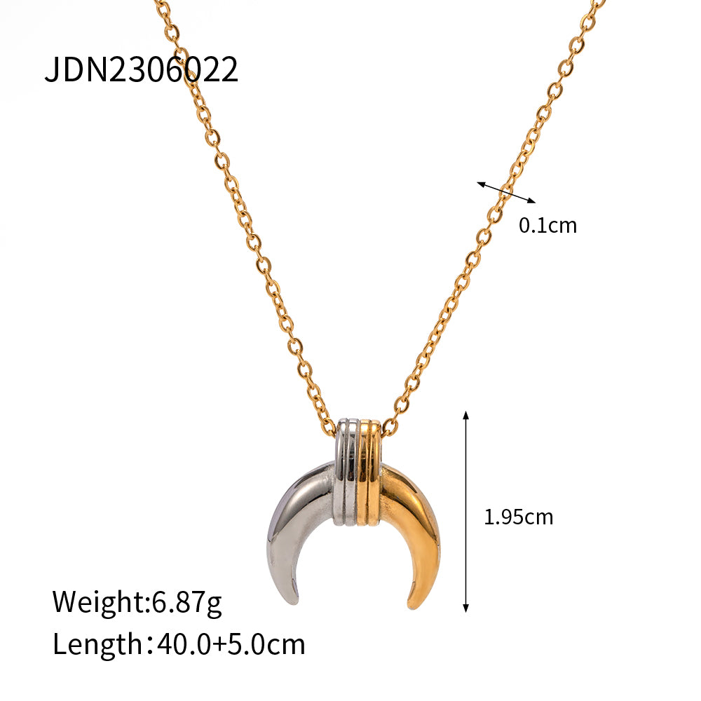 Wholesale Ig Style Streetwear Color Block Moon Stainless Steel Plating 18k Gold Plated Earrings Necklace