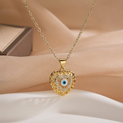 Sweet Commute Star Heart Shape Copper Plating Inlay Zircon 18k Gold Plated Pendant Necklace