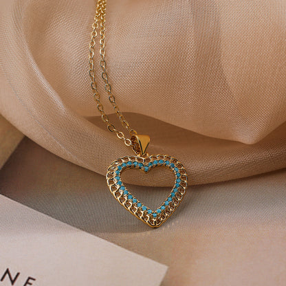 Sweet Commute Star Heart Shape Copper Plating Inlay Zircon 18k Gold Plated Pendant Necklace