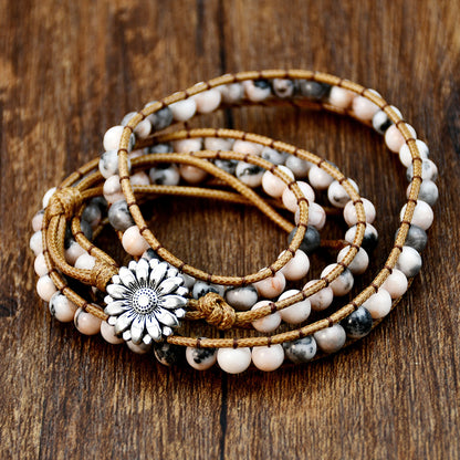 Vintage Style Handmade Flower Natural Stone Rope Beaded Braid Bracelets