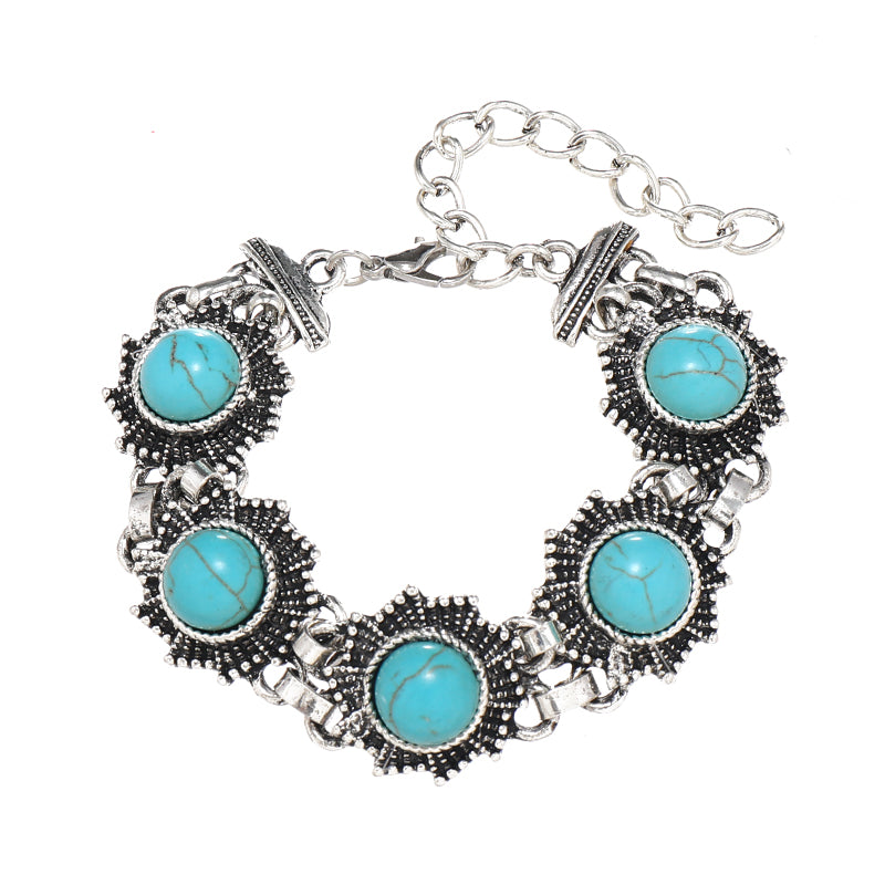 Vintage Style Flower Silver Plated Turquoise Alloy Wholesale Bracelets