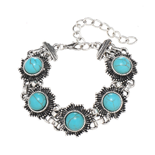 Vintage Style Flower Silver Plated Turquoise Alloy Wholesale Bracelets