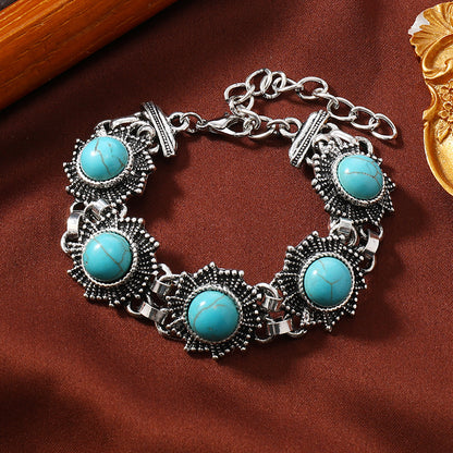 Vintage Style Flower Silver Plated Turquoise Alloy Wholesale Bracelets