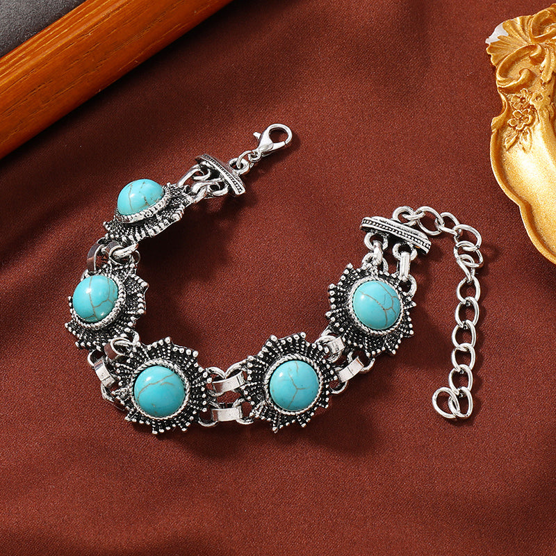 Vintage Style Flower Silver Plated Turquoise Alloy Wholesale Bracelets