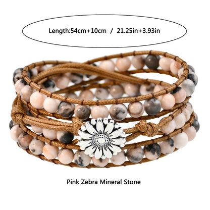 Vintage Style Handmade Flower Natural Stone Rope Beaded Braid Bracelets