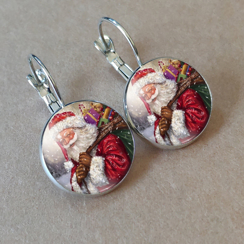 1 Pair Cartoon Style Santa Claus Inlay Alloy Glass Drop Earrings