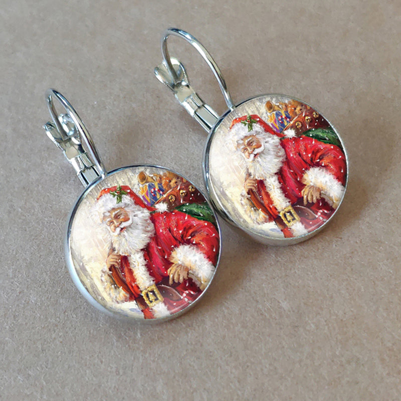 1 Pair Cartoon Style Santa Claus Inlay Alloy Glass Drop Earrings