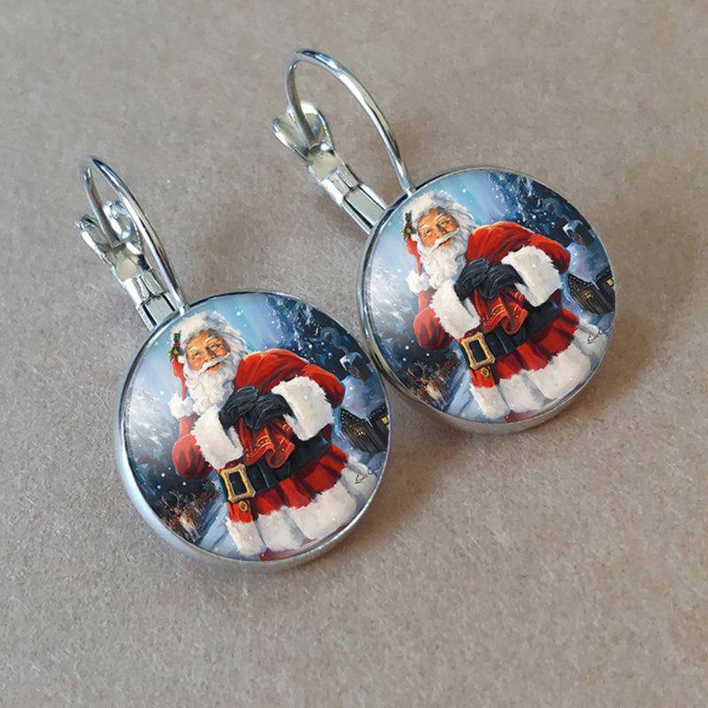 1 Pair Cartoon Style Santa Claus Inlay Alloy Glass Drop Earrings