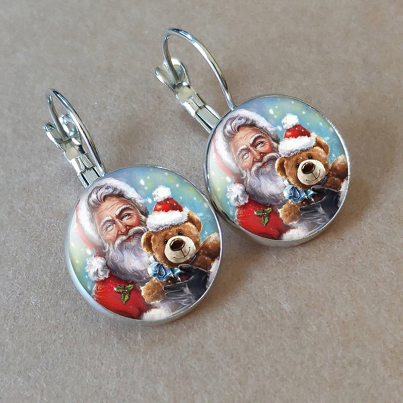 1 Pair Cartoon Style Santa Claus Inlay Alloy Glass Drop Earrings