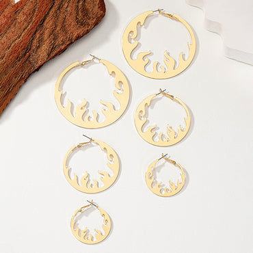 3 Pieces Set Lady Flame Plating Hollow Out Alloy 14k Gold Plated Hoop Earrings