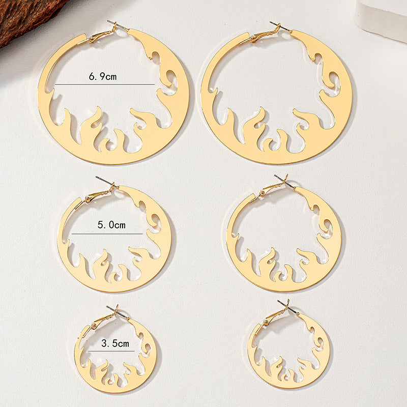 3 Pieces Set Lady Flame Plating Hollow Out Alloy 14k Gold Plated Hoop Earrings