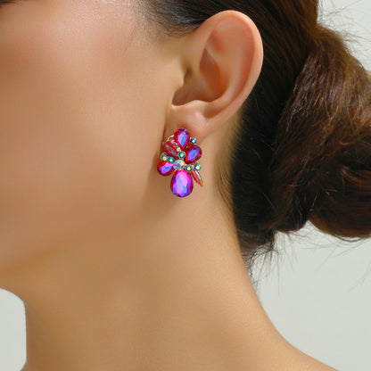 1 Pair Luxurious Lady Shiny Flower Layered Inlay Zinc Alloy Glass Ear Studs