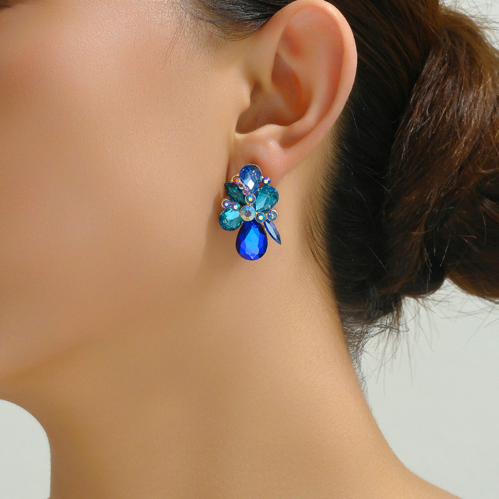 1 Pair Luxurious Lady Shiny Flower Layered Inlay Zinc Alloy Glass Ear Studs