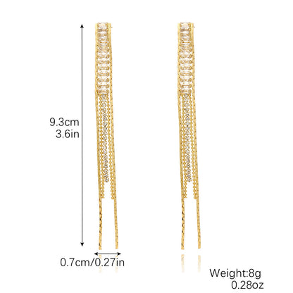 1 Pair Casual Simple Style Tassel Plating Chain Inlay Copper Zircon Drop Earrings