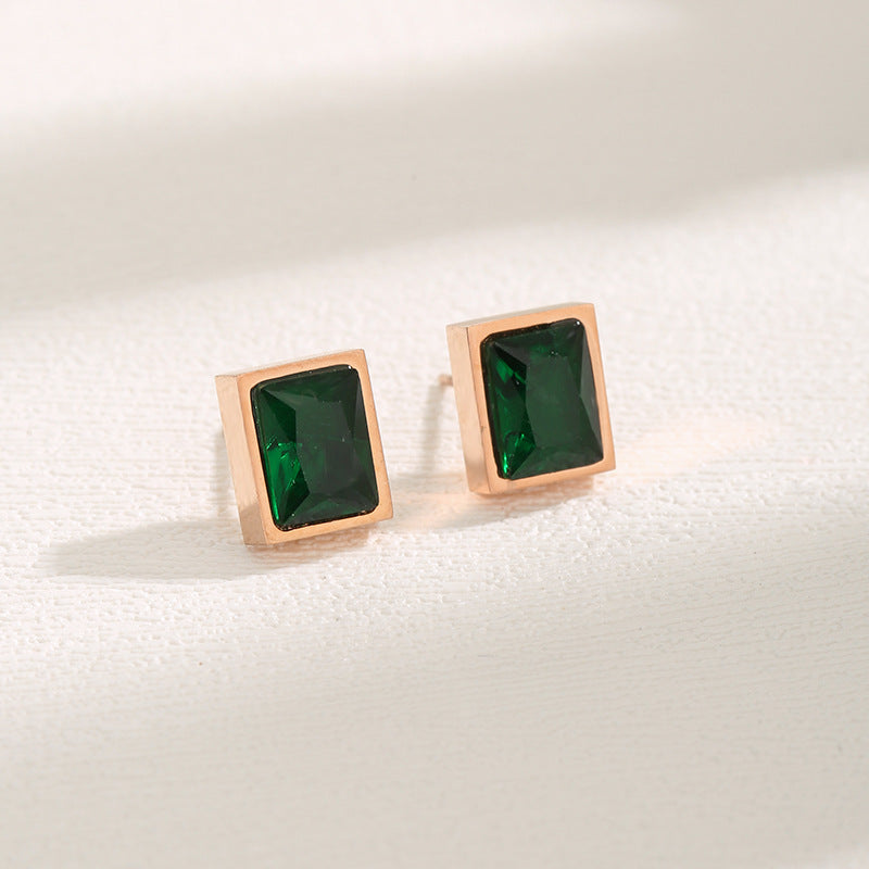 1 Pair Elegant Retro Commute Square Plating Inlay Stainless Steel Zircon 18k Gold Plated Drop Earrings Ear Studs