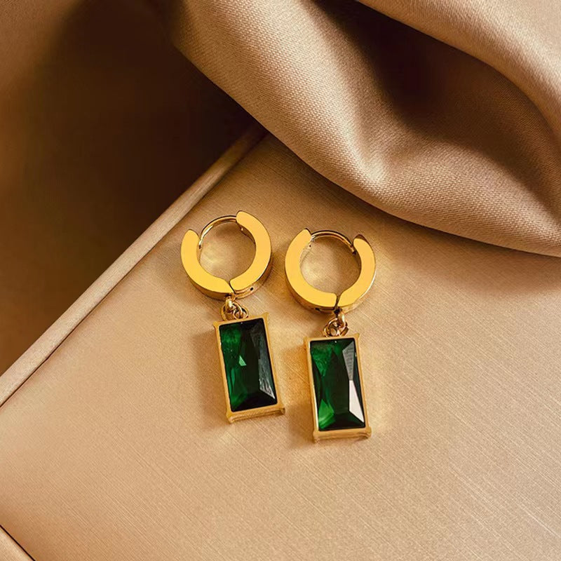 1 Pair Elegant Retro Commute Square Plating Inlay Stainless Steel Zircon 18k Gold Plated Drop Earrings Ear Studs