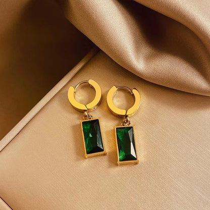 1 Pair Elegant Retro Commute Square Plating Inlay Stainless Steel Zircon 18k Gold Plated Drop Earrings Ear Studs