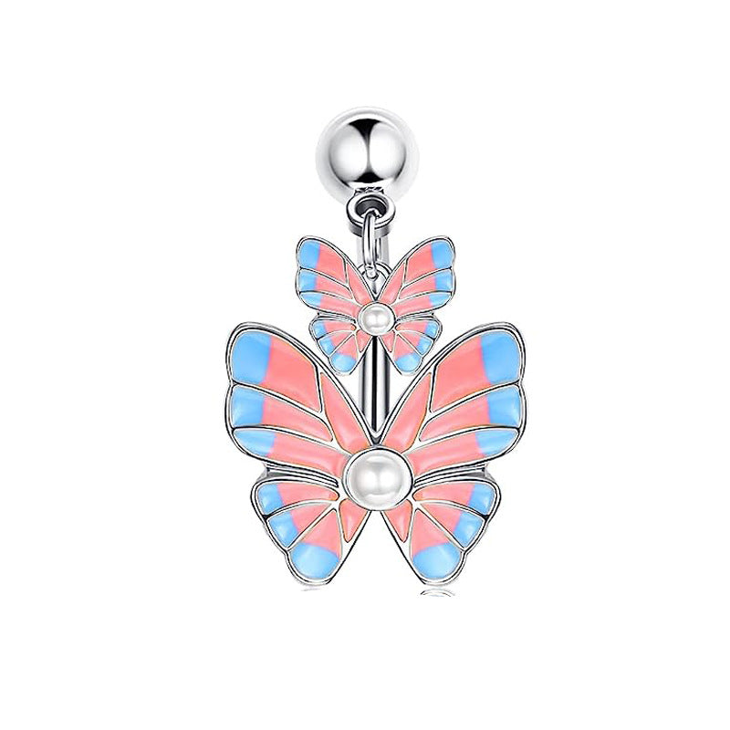 1 Piece Cute Sweet Letter Heart Shape Butterfly Plating Inlay Stainless Steel Zircon Navel Stud