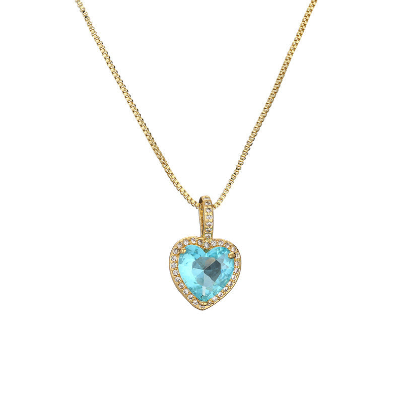 Cute Sweet Heart Shape Copper Plating Inlay Zircon Pendant Necklace