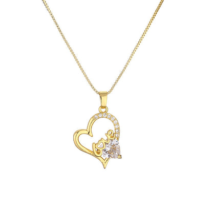 Cute Sweet Heart Shape Copper Plating Inlay Zircon Pendant Necklace