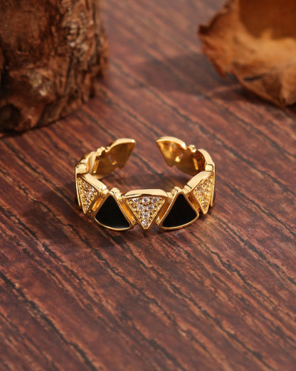 Vintage Style Sweet Commute Triangle Square Copper Plating Inlay Zircon 18k Gold Plated Open Rings