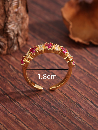 Vintage Style Sweet Commute Triangle Square Copper Plating Inlay Zircon 18k Gold Plated Open Rings