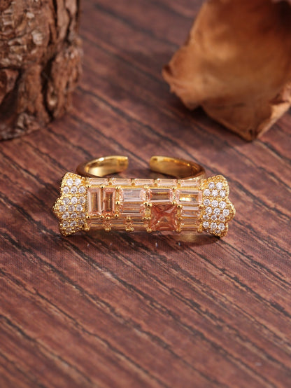 Vintage Style Sweet Commute Triangle Square Copper Plating Inlay Zircon 18k Gold Plated Open Rings