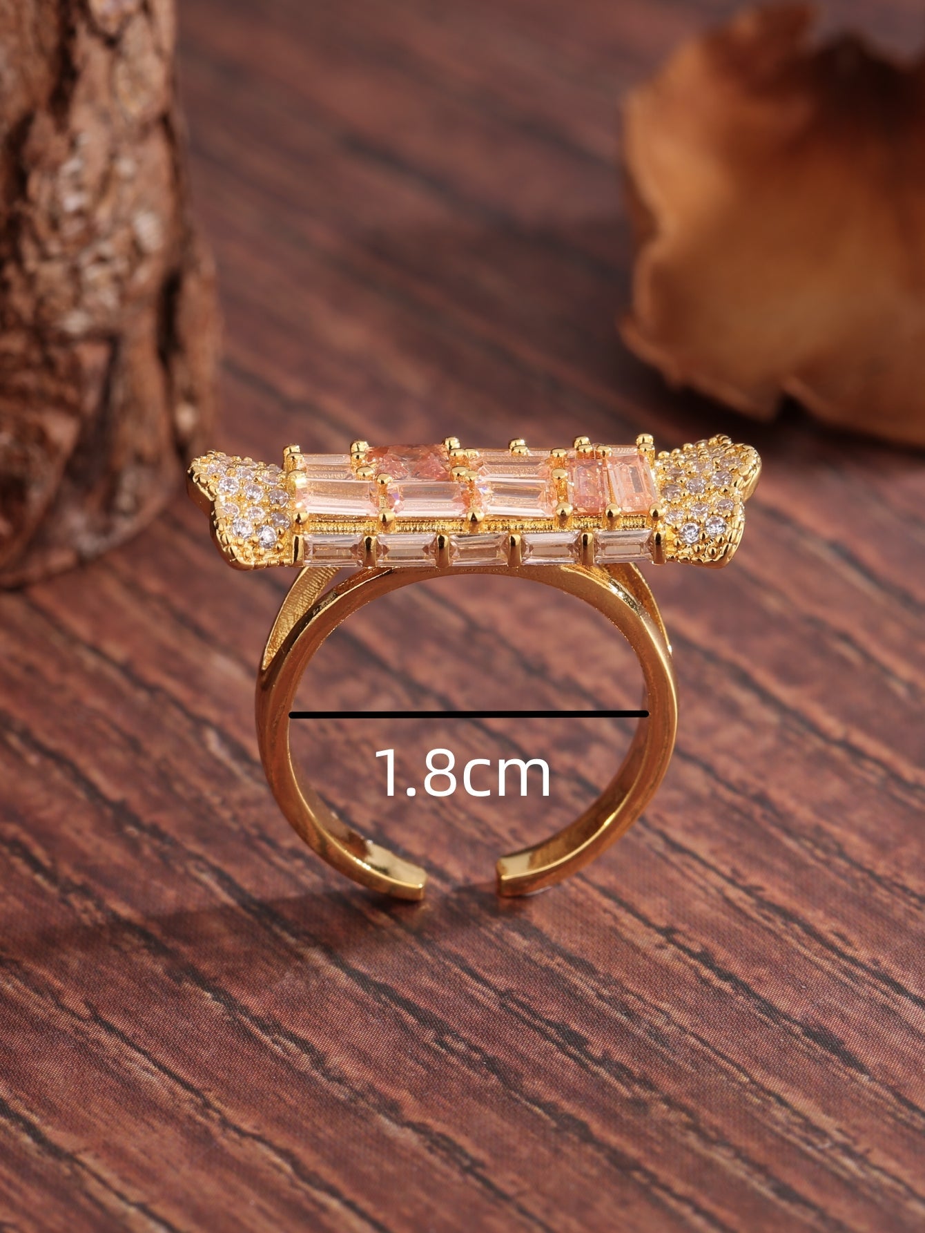 Vintage Style Sweet Commute Triangle Square Copper Plating Inlay Zircon 18k Gold Plated Open Rings