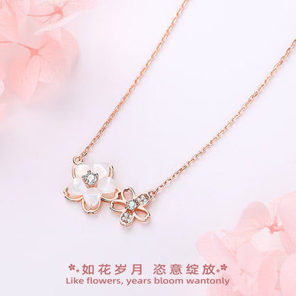 Ig Style Sweet Flower Sterling Silver Zircon Necklace In Bulk