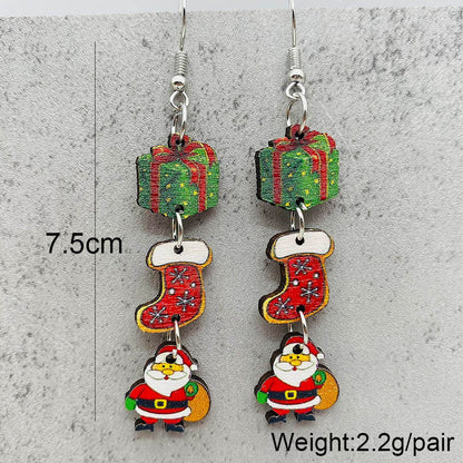 Wholesale Jewelry Cute Christmas Tree Christmas Socks Snowman Wood Drop Earrings