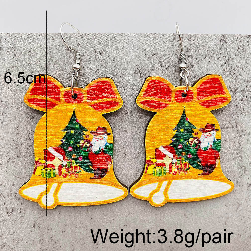 Wholesale Jewelry Cute Santa Claus Christmas Socks Letter Wood Drop Earrings