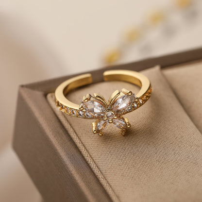 Vintage Style Simple Style Butterfly Copper Plating Inlay Zircon 18k Gold Plated Open Rings