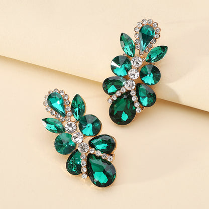 1 Pair Elegant Retro Luxurious Leaves Plating Hollow Out Inlay Zinc Alloy Glass Drop Earrings