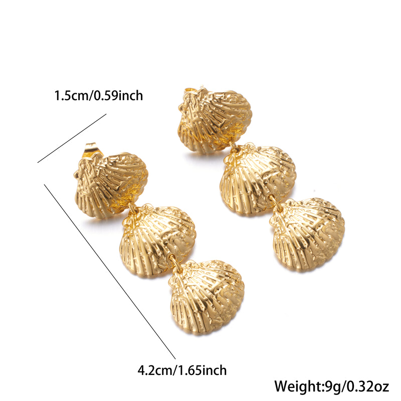 1 Pair Simple Style Shell Plating Stainless Steel 18k Gold Plated Drop Earrings