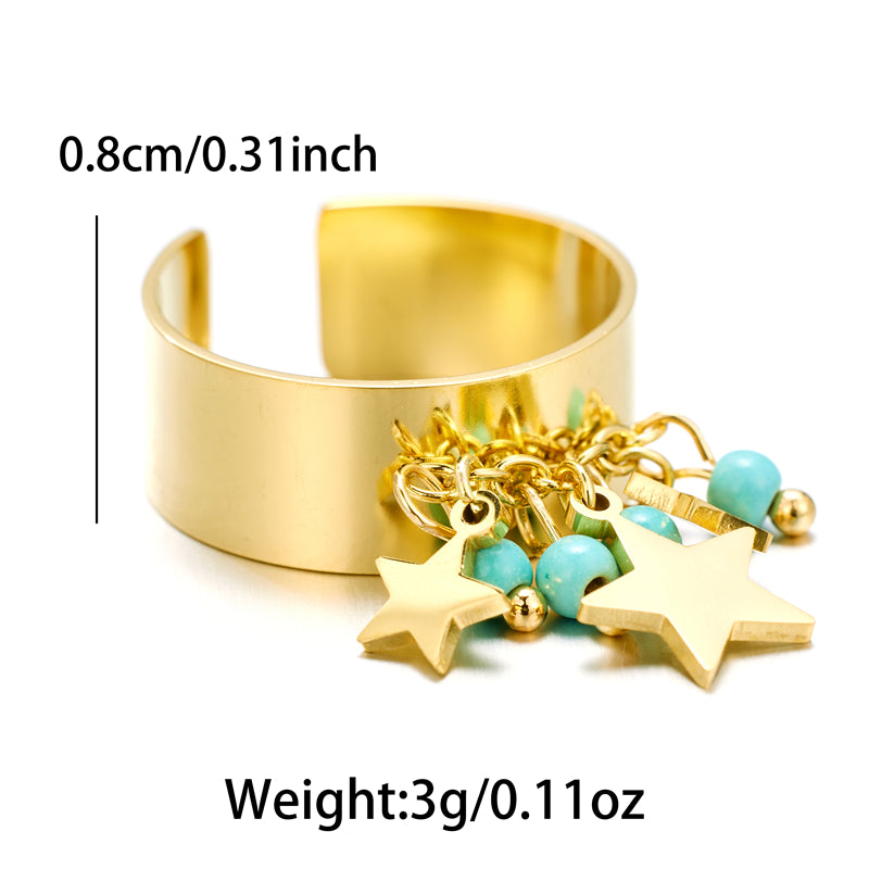 Sweet Artistic Round Stainless Steel Plating Inlay Freshwater Pearl 18k Gold Plated Open Rings