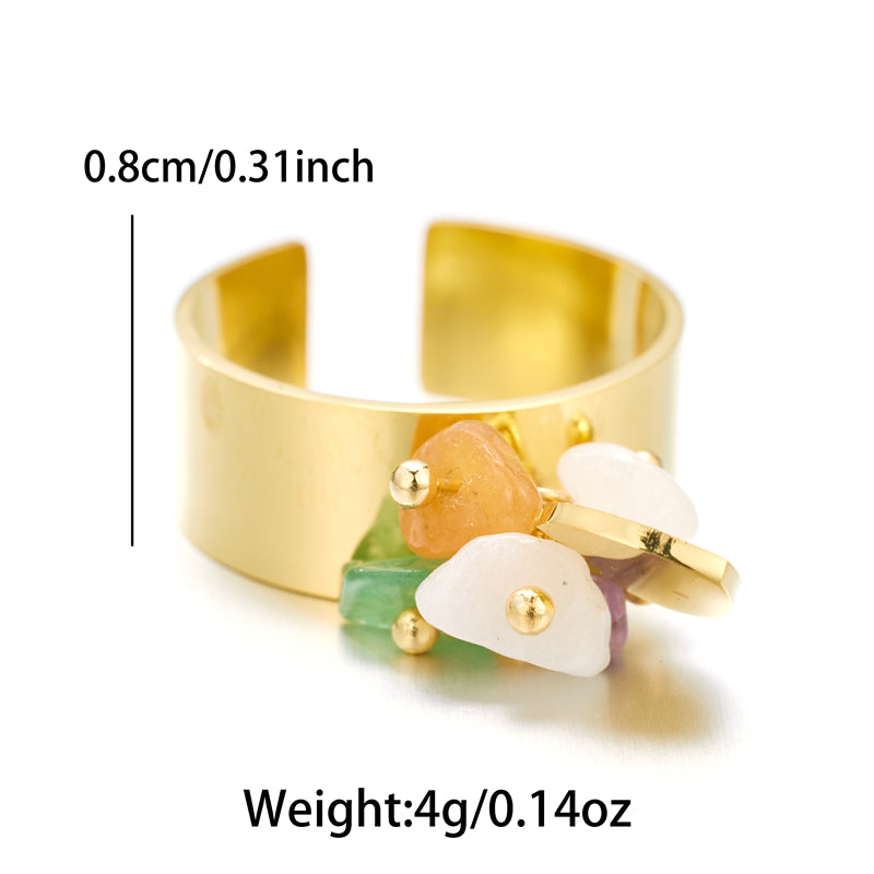 Sweet Artistic Round Stainless Steel Plating Inlay Freshwater Pearl 18k Gold Plated Open Rings