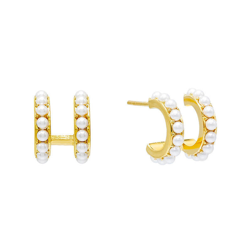 1 Pair Simple Style C Shape Plating Inlay Copper Pearl Gold Plated Ear Studs