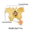 Sweet Artistic Butterfly Stainless Steel Plating Inlay Rhinestones 18k Gold Plated Rings