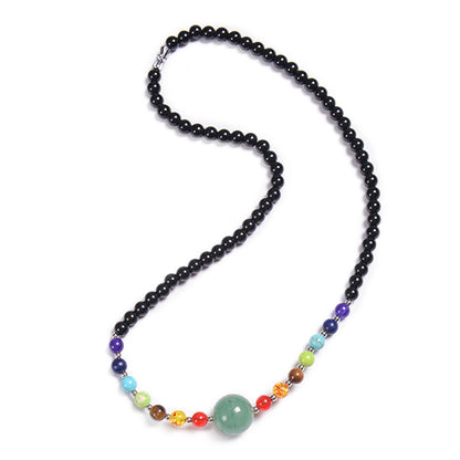 Classic Style Round Malachite Tiger Eye Obsidian Beaded Necklace