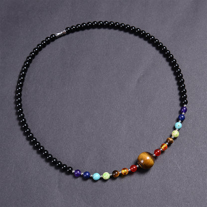 Classic Style Round Malachite Tiger Eye Obsidian Beaded Necklace