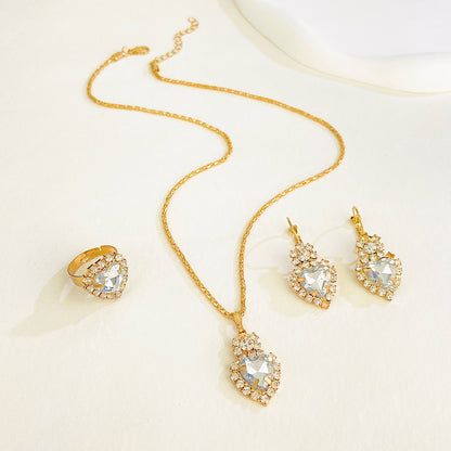Glam Simple Style Heart Shape Alloy Plating Inlay Rhinestones 14k Gold Plated Women's Jewelry Set