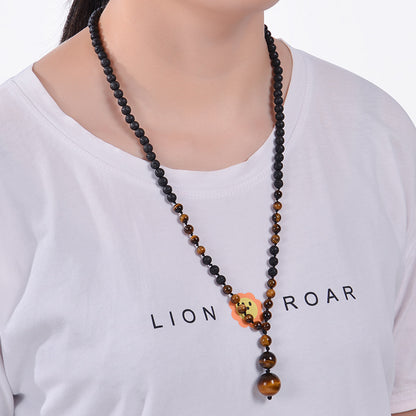Casual Solid Color Malachite Tiger Eye Obsidian Beaded Long Necklace