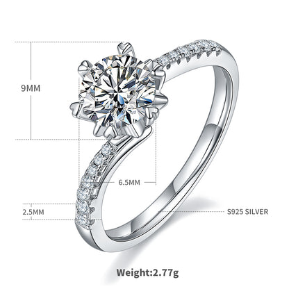 Glam Shiny Round Sterling Silver Gra Plating Inlay Moissanite Rhodium Plated Silver Plated Rings